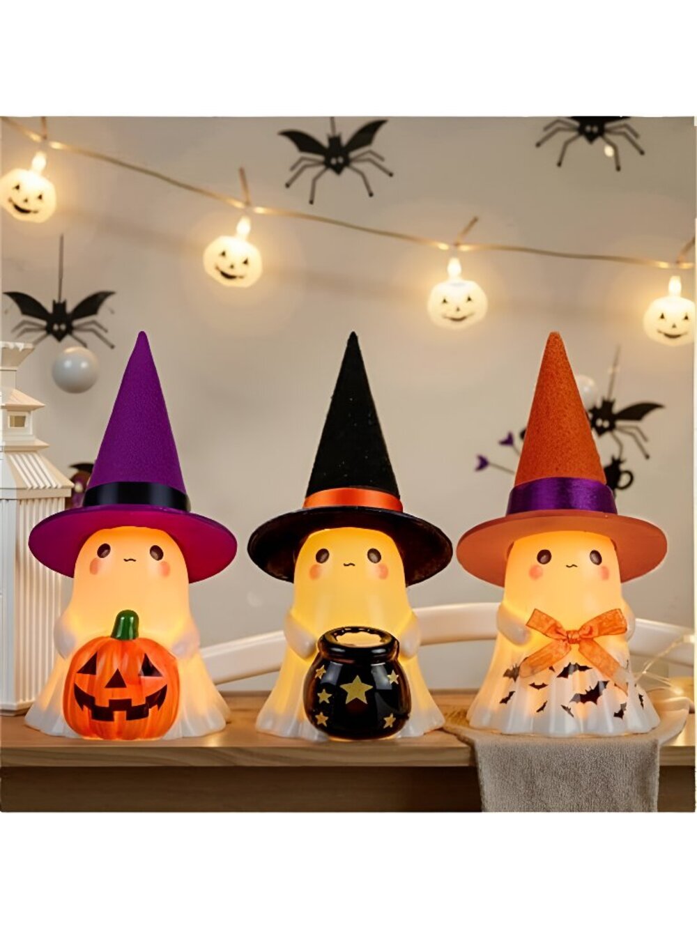 Halloween Decorations Indoor,3Pcs Cute Spooky Ceramic Ghost Halloween
